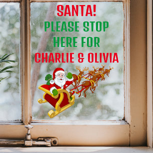 Autocollant Pour Fenêtre Père Noël S'Il Vous Plaît Arrêter Ici Sticker Fenê