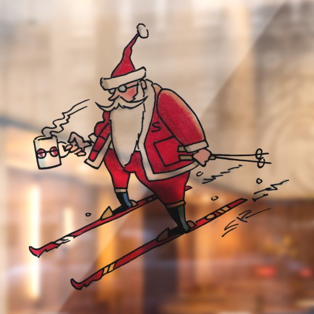 Autocollant Pour Fenêtre Père Noël Skiing lg voir-à-travers fenêtre serrer  (Feuille 2)