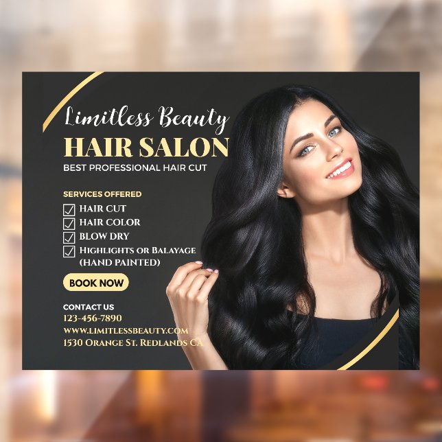 Autocollant Pour Fenêtre Personnaliser Beauté Salon de coiffure Brunette Mo (Feuille 2)
