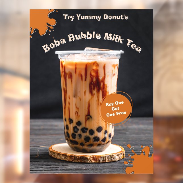 Autocollant Pour Fenêtre Personnaliser Bubble Boba Tea Donut Shop Promo (Feuille 2)