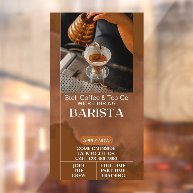 Autocollant Pour Fenêtre Personnaliser Café Boutique Location Baristas Aide (Feuille 2)
