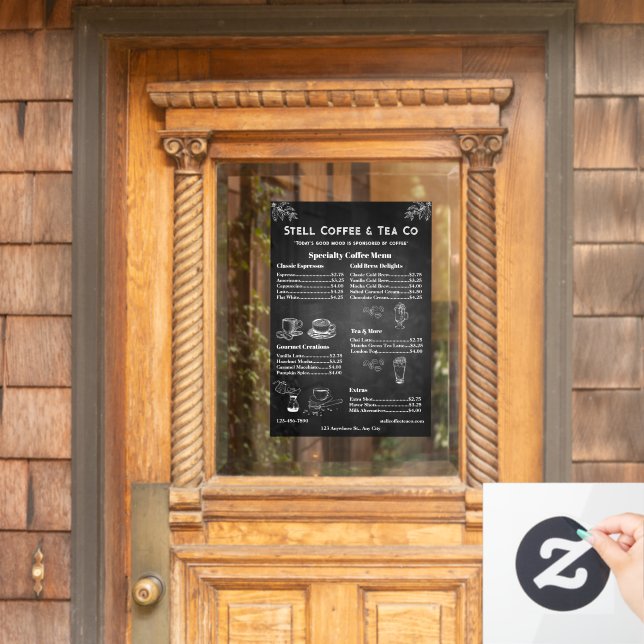 Autocollant Pour Fenêtre Personnaliser Café Générique Menu Prix Tableau noi (Porte d'accueil)