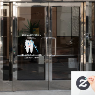 Autocollant Pour Fenêtre Personnaliser Clinique dentaire Joyeuse brosse mol