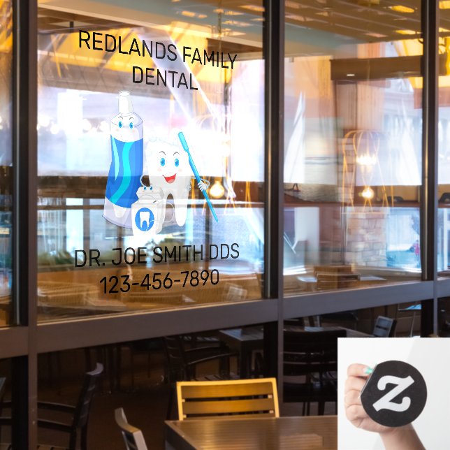 Autocollant Pour Fenêtre Personnaliser Clinique dentaire Joyeux dentiste de (Fenêtre du restaurant)