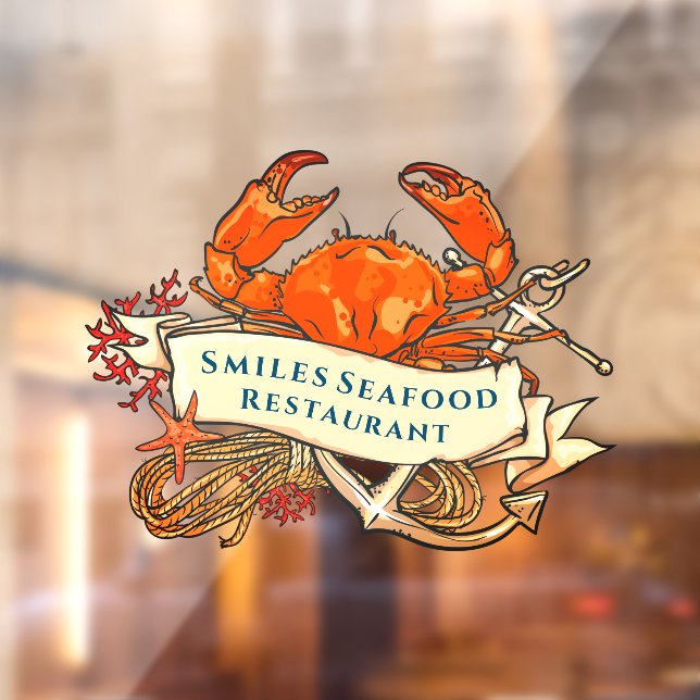 Autocollant Pour Fenêtre Personnaliser Crab Ancre de fruits de mer Restaura (Feuille 2)