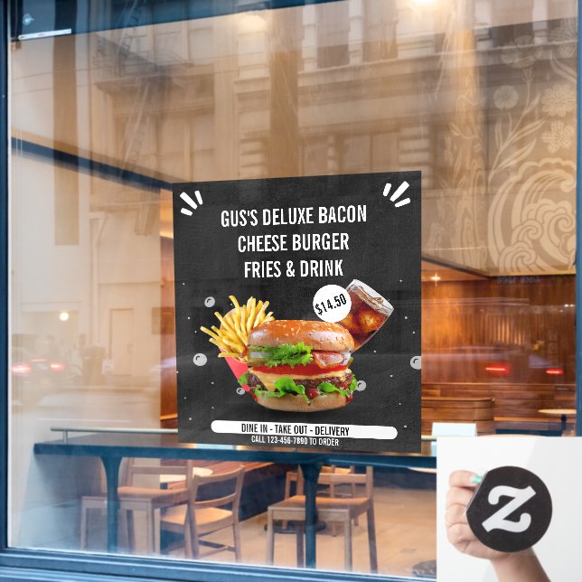 Autocollant Pour Fenêtre Personnaliser Deluxe Burger Fries Drink Restaurant (Fenêtre de café)