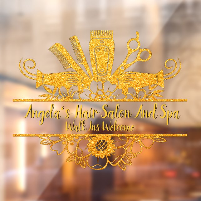 Autocollant Pour Fenêtre Personnaliser Faux Or Pailleur Salon De Coiffure E (Feuille 2)