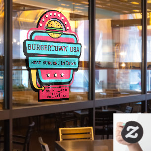 Autocollant Pour Fenêtre Personnaliser la façade du restaurant Retro Burger