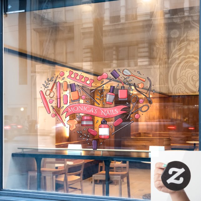 Autocollant Pour Fenêtre Personnaliser les outils pour ongles en forme de c (Fenêtre de café)