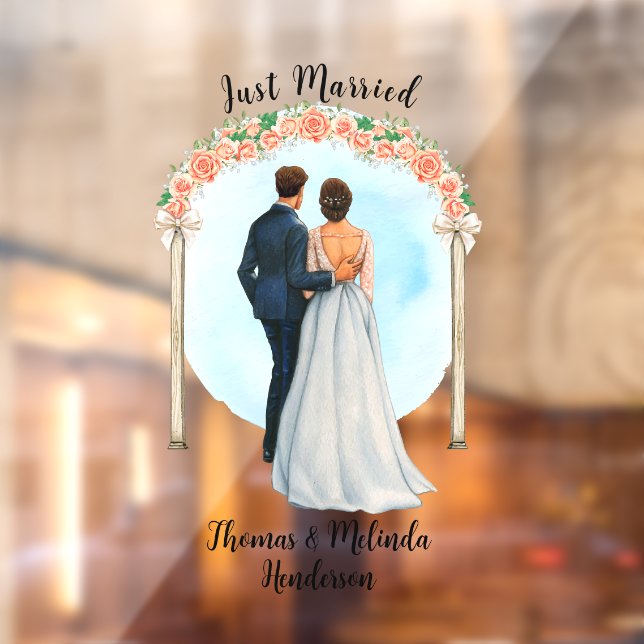 Autocollant Pour Fenêtre Personnaliser Mariée Groom Alter Roses Juste Marié (Feuille 2)