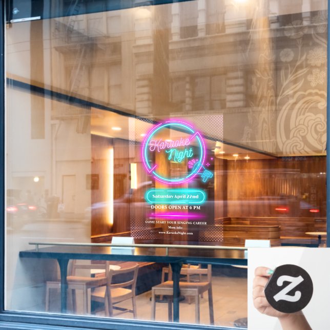 Autocollant Pour Fenêtre Personnaliser Neon Karaoke Nuit Moyen Taille (Fenêtre de café)