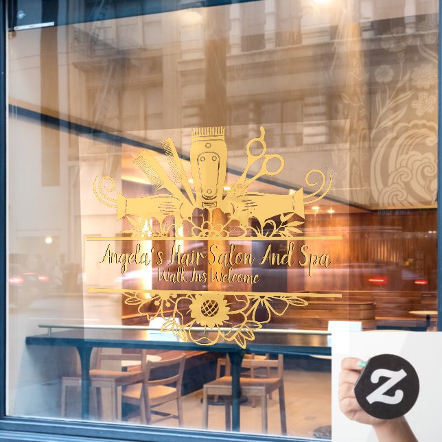 Autocollant Pour Fenêtre Personnaliser Salon de coiffure et spa Or Noir Omb (Fenêtre de café)