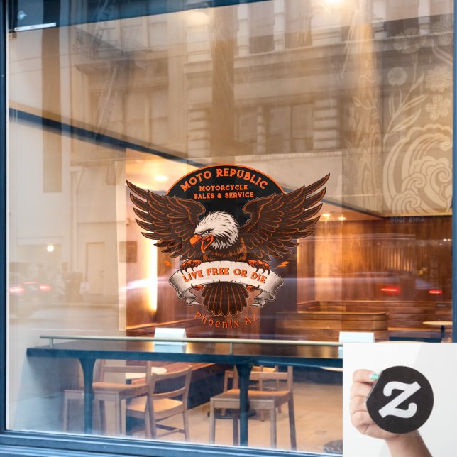 Autocollant Pour Fenêtre Personnaliser Vente Moto Réparer Aigle Avant Magas (Fenêtre de café)