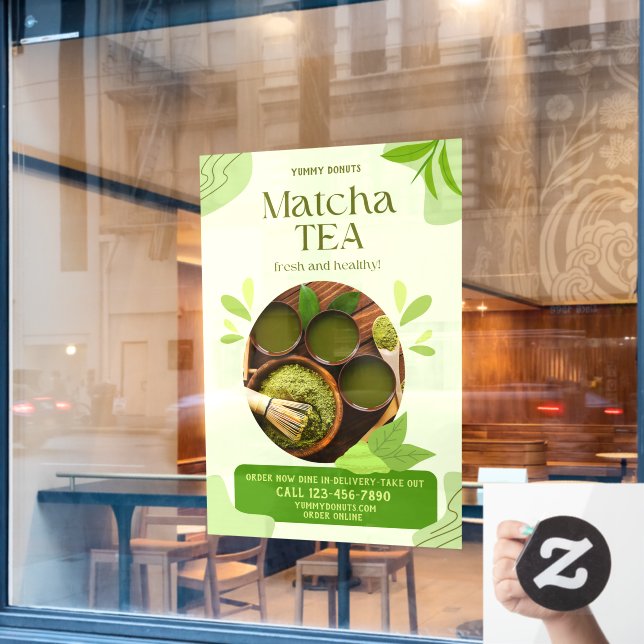 Autocollant Pour Fenêtre Personnaliser Vert Bio Matcha Thé Boire Advert (Fenêtre de café)