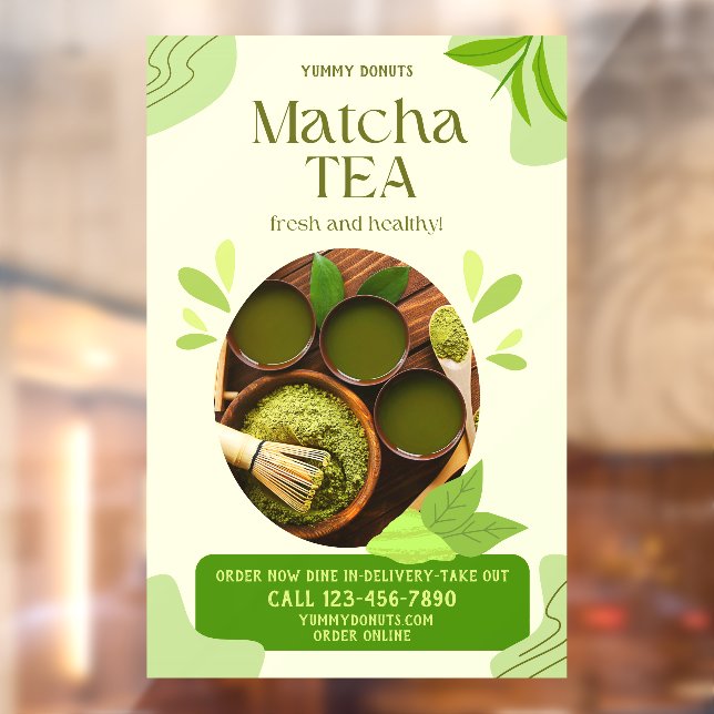 Autocollant Pour Fenêtre Personnaliser Vert Bio Matcha Thé Boire Advert (Feuille 2)