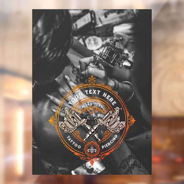 Autocollant Pour Fenêtre Personnaliser Vintage Tattoo Shop Machine à armes  (Feuille 2)