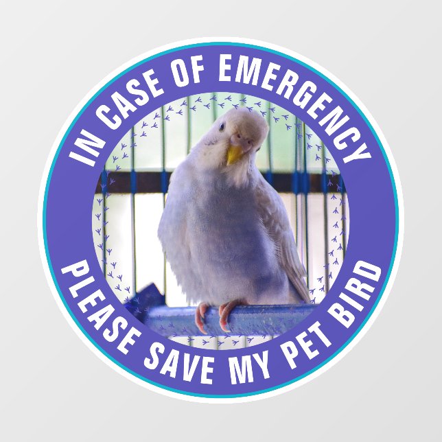 Autocollant Pour Fenêtre Pet Safety Alert Custom Bird Photo First Responder (Feuille)