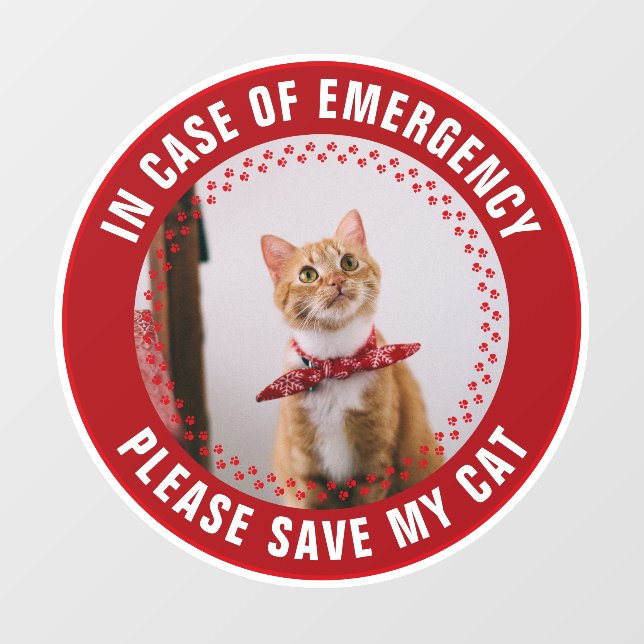 Autocollant Pour Fenêtre Pet Safety Alert Custom Cat Photo First Responder (Feuille)