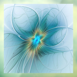 Autocollant Pour Fenêtre Petite Beauté Moderne Bleu Or Fractal Art Flower