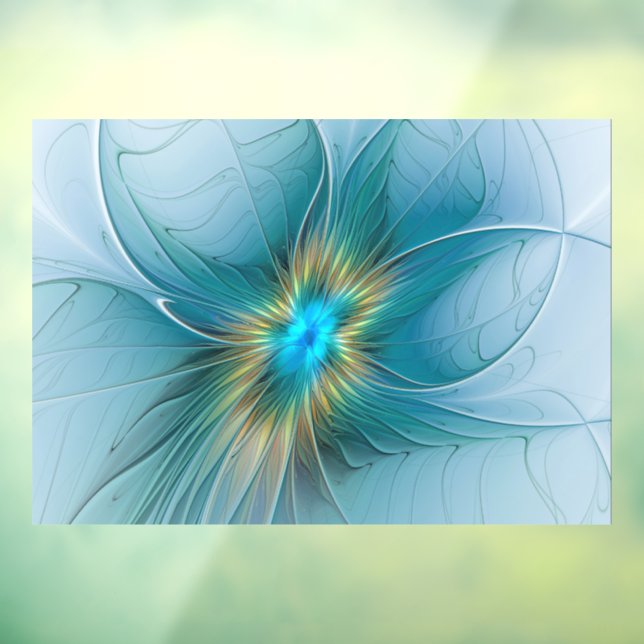 Autocollant Pour Fenêtre Petite Beauté Moderne Bleu Or Fractal Art Flower (Feuille 3)