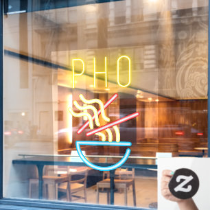 Autocollant Pour Fenêtre PHO NOODLES Faux Neon Restaurant vietnamien clair