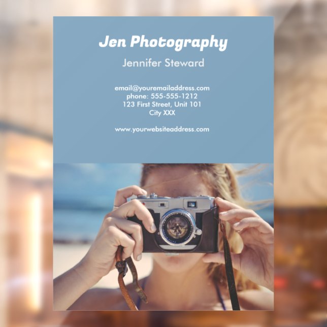 Autocollant Pour Fenêtre Photographe bleu sur mesure (Feuille 2)
