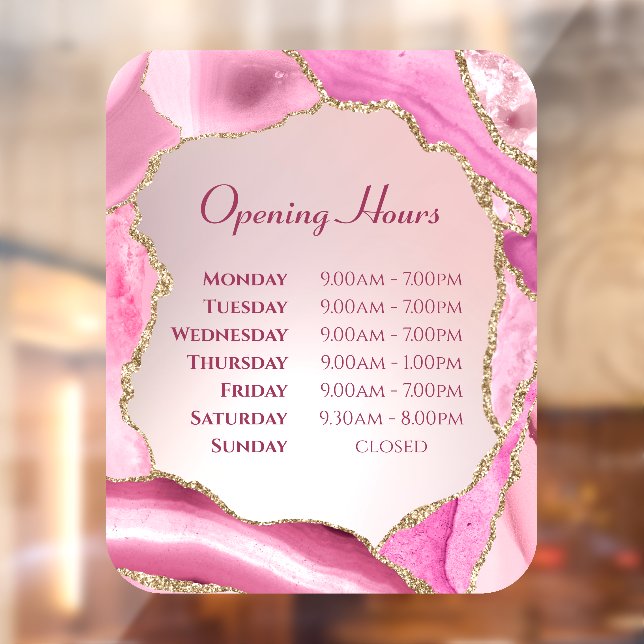Autocollant Pour Fenêtre Pink Agate Faux Foil Horaires d'ouverture Clôture  (Feuille 2)
