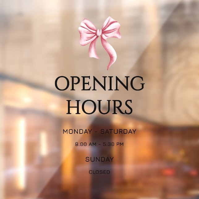 Autocollant Pour Fenêtre Pink Bow Opening Hours Small Business (Feuille 2)