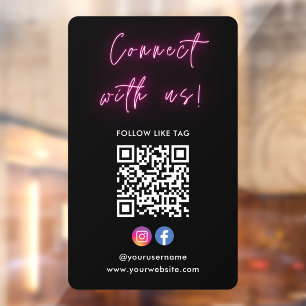 Autocollant Pour Fenêtre Pink Connect Us Instagram Facebook Qr Code