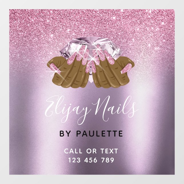 Autocollant Pour Fenêtre PINK violet salon à ongles femme technicien des on (Feuille)