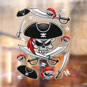 Autocollant Pour Fenêtre Pirate Skull avec Sabres croisés