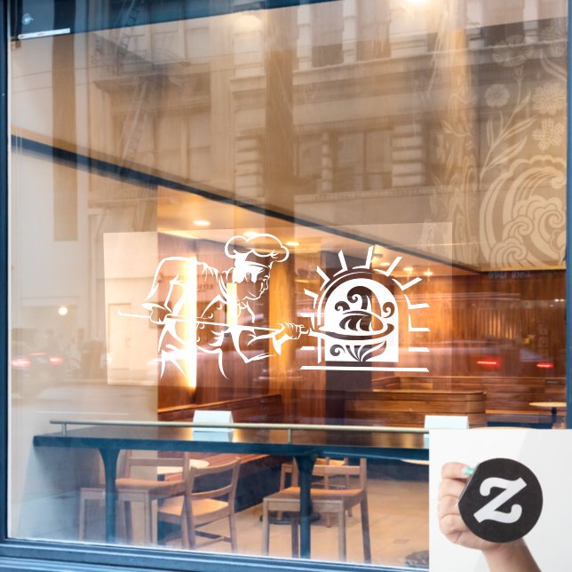 Autocollant Pour Fenêtre Pizza Chef Feu de brique four Pizzeria (Fenêtre de café)