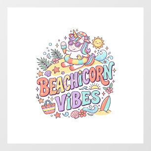 Autocollant Pour Fenêtre Plage de licorne Vibes Fantaisiste Fond Blanc