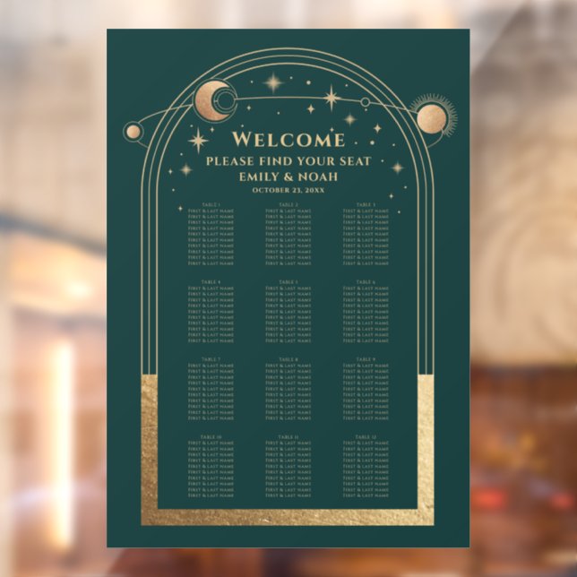 Autocollant Pour Fenêtre Plan de table de mariage Céleste Vert Or (Feuille 2)