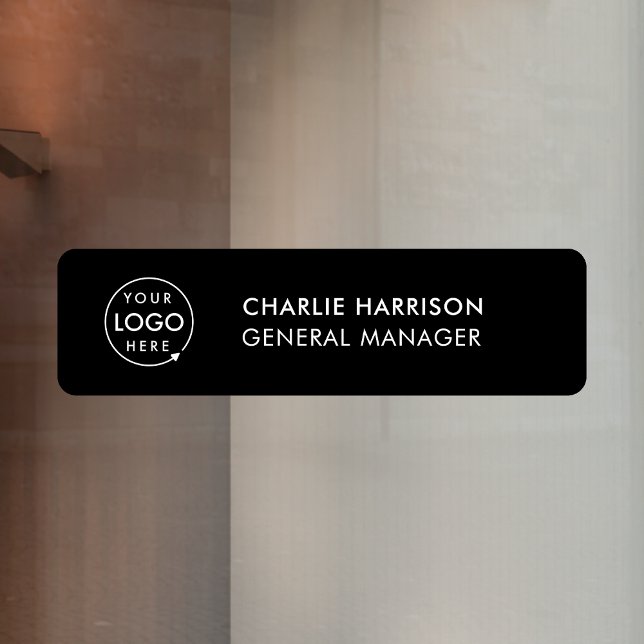 Autocollant Pour Fenêtre Plaque signalétique | Logo d'entreprise Élégant no (Black company branded nameplate window cling for small business employee & office signage.)