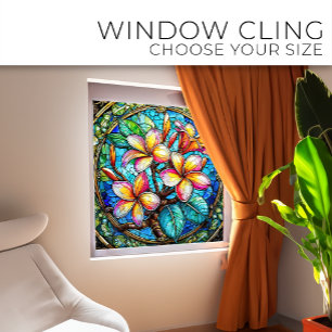 Autocollant Pour Fenêtre Plumeria tropicale bouquet Vitrail