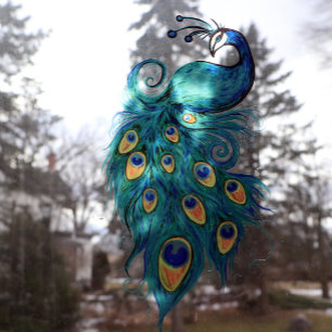 Autocollant Pour Fenêtre Plumes de paon Peacocks Turquoises