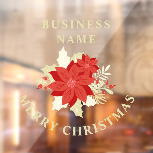 Autocollant Pour Fenêtre Poinsettias botaniques de Noël et Branches Holly