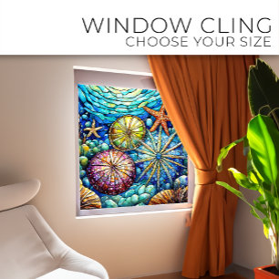 Autocollant Pour Fenêtre Poisson étoilée sous l'eau et oursin Vitrail