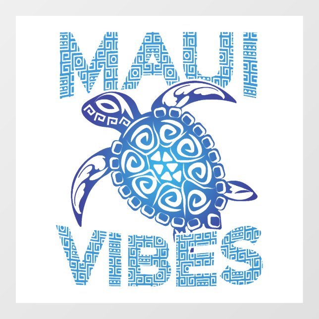 Autocollant Pour Fenêtre Polynesian Blue Tribal Sea Turtle Maui Vibes (Feuille)