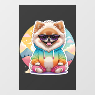 Autocollant Pour Fenêtre Pomeranian cool en sweat à capuche arc-en-ciel
