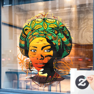 Autocollant Pour Fenêtre Portrait féminin africain avec coucher de soleil