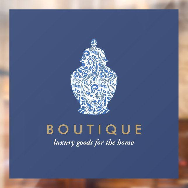 Autocollant Pour Fenêtre Pot en céramique de gingembre Logo Bleu Boutique D (Feuille 2)