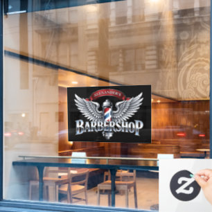 Autocollant Pour Fenêtre Poteau de barbier ailé chromé