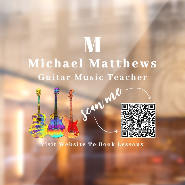 Autocollant Pour Fenêtre Professeur de Guitare Cours de Musique Code QR (Feuille 2)