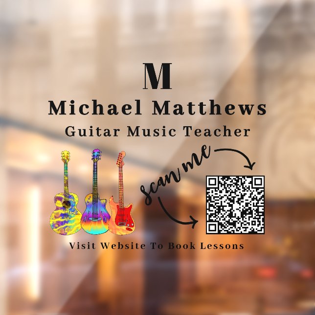 Autocollant Pour Fenêtre Professeur de Guitare Leçons de Musique Code QR (Feuille 2)