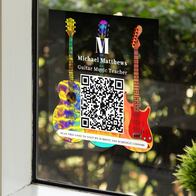 Autocollant Pour Fenêtre Professeur de Guitare Leçons de Musique Code QR (Guitar teacher music lessons website qr code business advertising window cling)