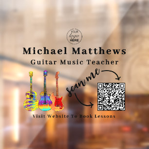 Autocollant Pour Fenêtre Professeur de Guitare Leçons de Musique Code QR Au
