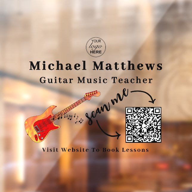 Autocollant Pour Fenêtre Professeur de Guitare Leçons de Musique Code QR Pu (Feuille 2)
