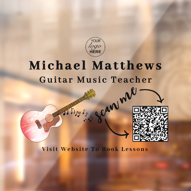 Autocollant Pour Fenêtre Professeur de Guitare Leçons Publicité QR Code (Feuille 2)